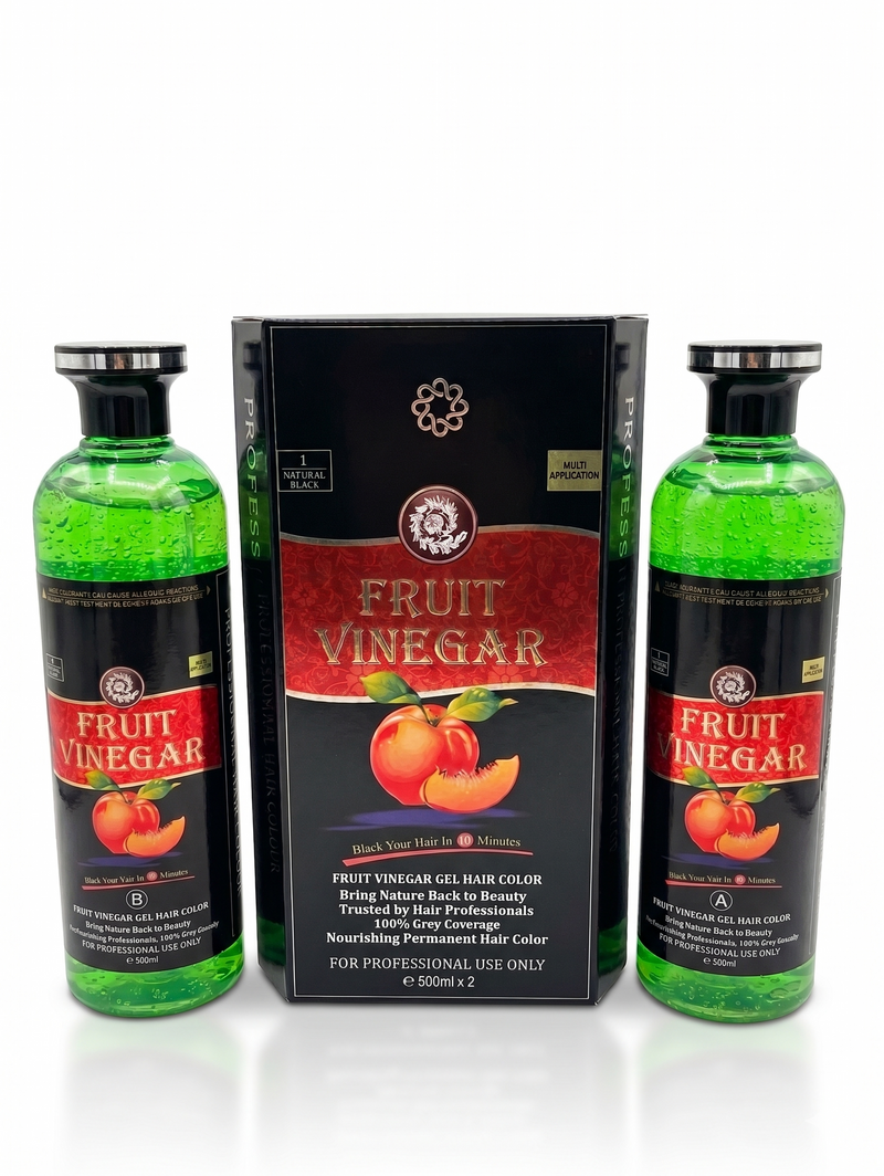 SKINPLUS Fruit Vinegar Hair Color Gel – Natural Black Hair Dye with 100% Grey Coverage (2 x 500ml Professional Kit)